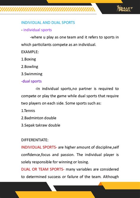 Study Guide INDIVIDUAL, DUAL AND TEAM SPORTS .